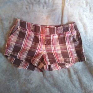 Brown and Pink Plaid Shorts